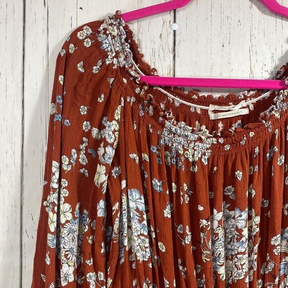 Urban Outfitters Floral Boho Cottagecore Mini Dress Off Shoulder Smocked Size L - Picture 3 of 15